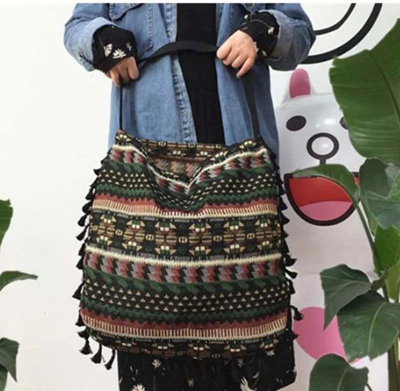 New Vintage Bohemian Fringe Shoulder Bag Women Tassel Boho Hippie Gypsy Fringed Womens Handbags Open Bag Bags