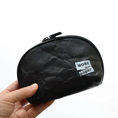 Fashion Shell Shape Washable Fabric Black Green Kraft Paper Cosmetic Makeup Tyvek Pouch Bag