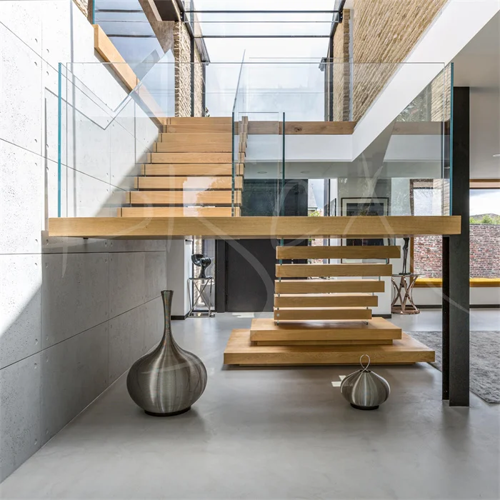 Ebest Floating Stairs Contemporary Aluminium Stairs with  Metal Parts Wood Stair Handrail