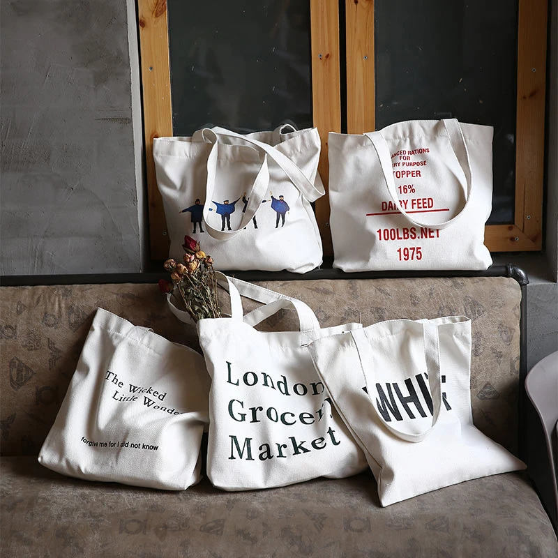 Custom Printed Logo Blank Organic Cotton Cloth Bag Reusable Plain Cotton Canvas Shopping Tote Bags for Advertising Promotion