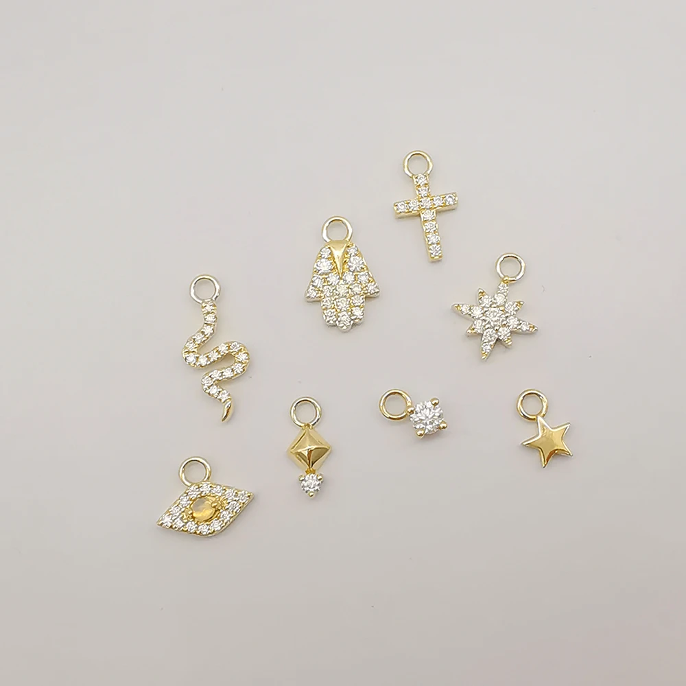 14k Gold Jewelry Cute Tiny Charms Pendant Solid Yellow Gold Moissanite Gemstone Charms Wholesale