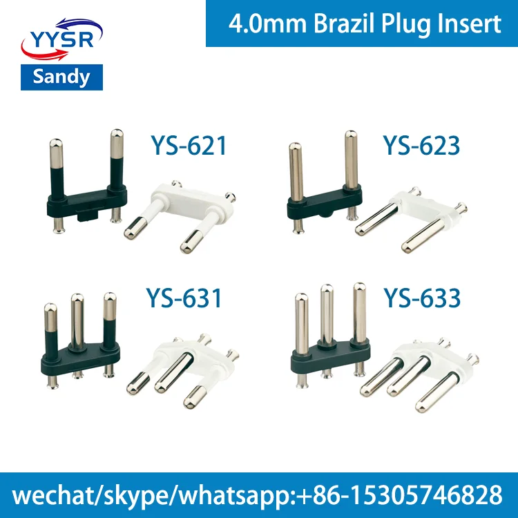 brazil plug insert(YS-631-X NBR 4.8MM 10A/20A 3-pin,3-pole,3-prong Semi-insulated) for plugs vde