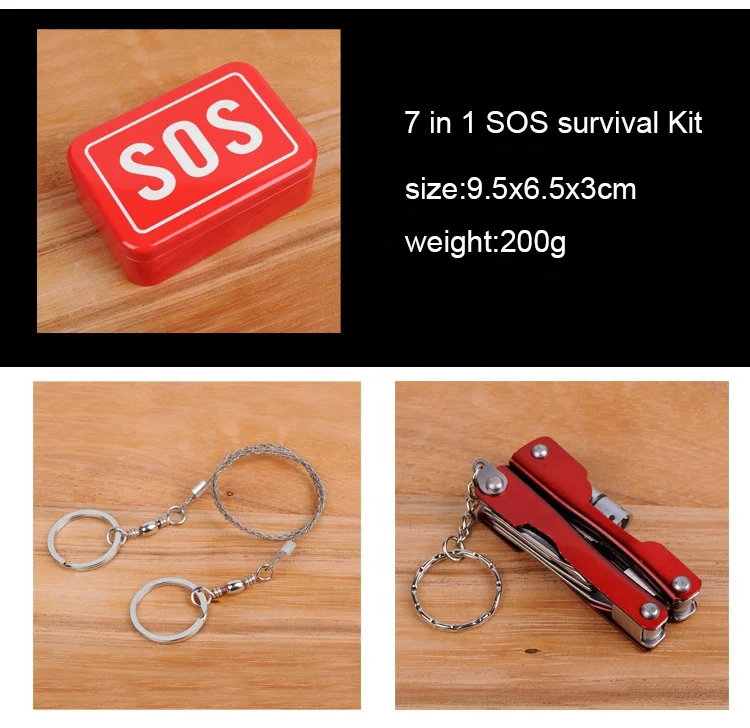 Cheap Price 7 In 1 Emergency Survival Gear Kit Outdoor Multi-function Camping Sos Survival Tool Kit Rescue Box