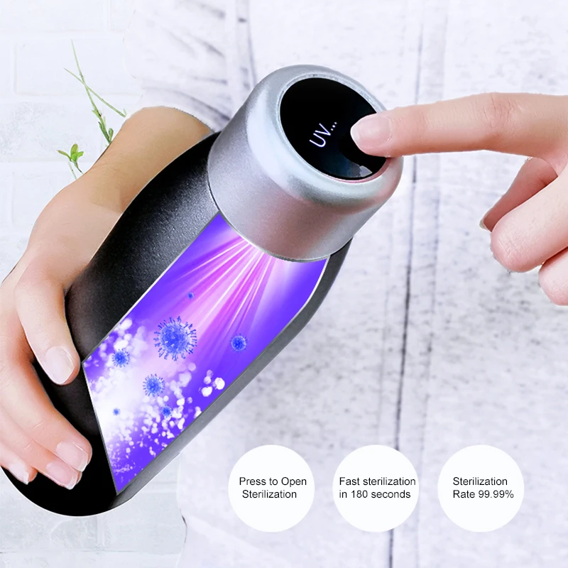UV Sterilizer Disinfect Drinking Water Bottle UVC clean Vacuum Bottle
