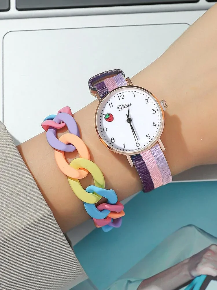 NW1328  Strawberry Print Dial Quartz Watch with  Bracelet
