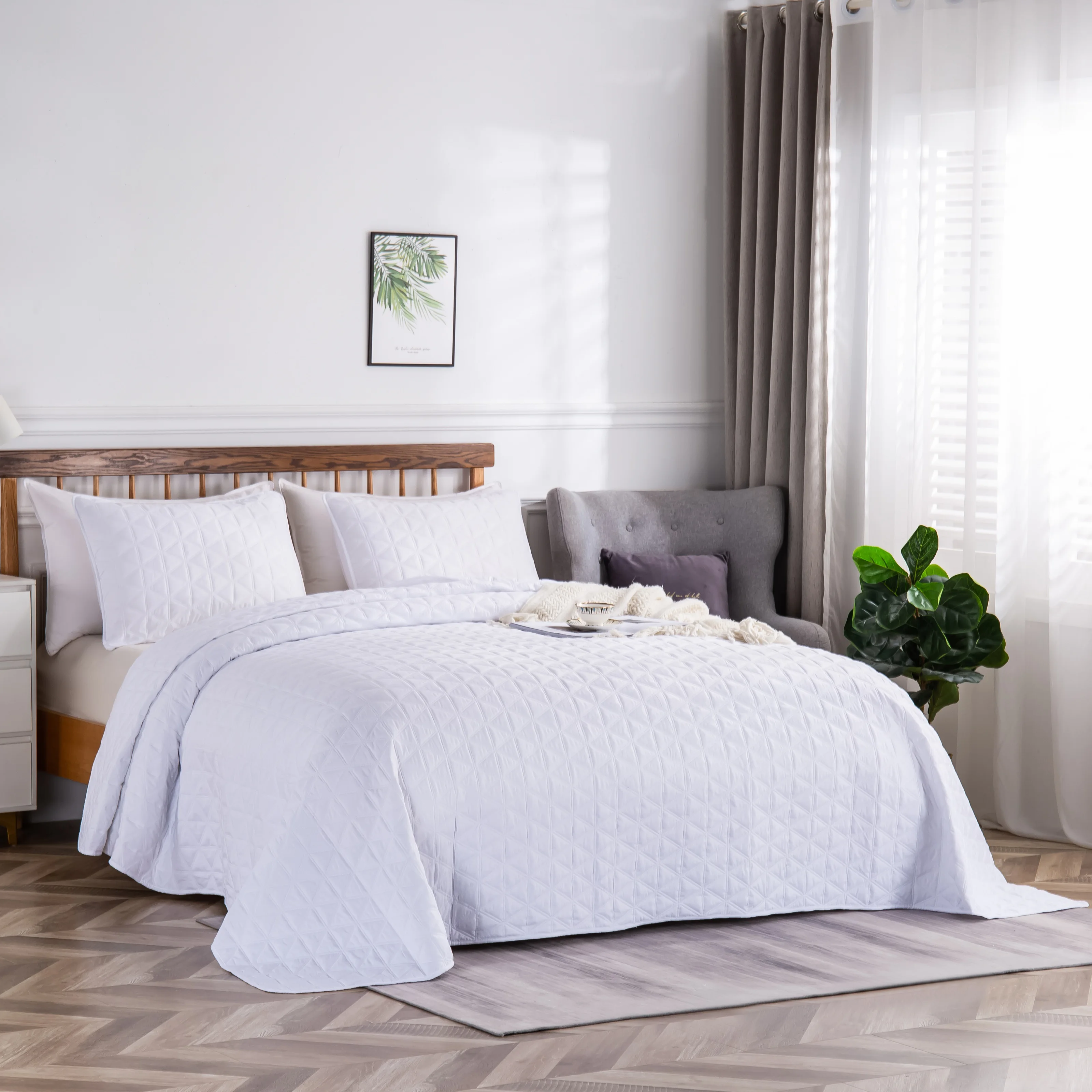 New design Ultrasonic quilting grey Comforters high quality solid dyed ultrasonic quilting living room bedspread