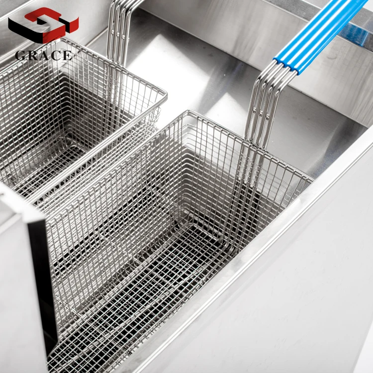 Grace Commercial Restaurant Equipment Freestanding 2 Basket Gas Open Fryer Single Tank Gas Deep Fryer