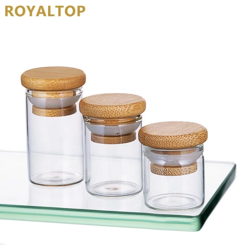 Wholesale Customized 1 oz 2 oz 3 oz Flat Bottom Glass Test Tubes Mini Glass Storage Bottles Jars with Cork or Bamboo Lids