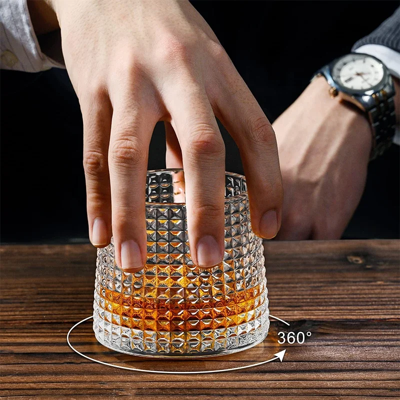 Diamond pattern design Spinning Whiskey Glass Stress and Anxiety relief Tumbler