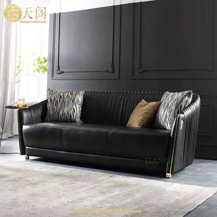 Luxury Modern Furniture Italy Design Sharpei 3 Seater Sofa In Black Leather