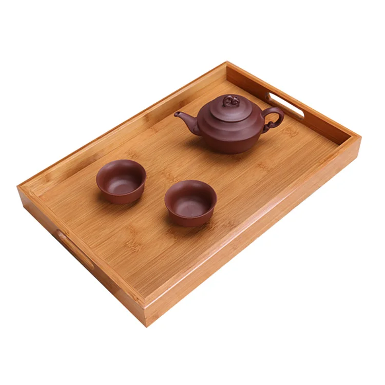 Custom Rectangle Bamboo Tea Serving Tray with Handles