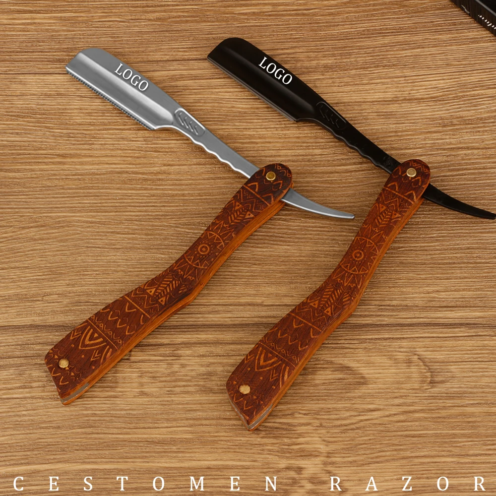 Accept Private Logo New Arrivals Classic Black Folding Handle Hair Eyebrow Beard Safety Single Straight Razor Shaving Razor