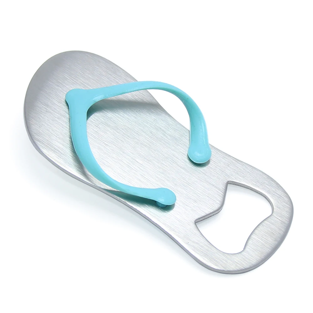 Unique Slipper Stainless Steel Blue PVC Rubber Laces Bar Beer Opener Gifts Laser Wedding Name Custom Flip Flop Bottle Opener