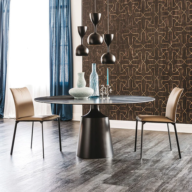 Stainless Steel Legs White Marble Sintered Stone Top Rock Slate Modern Round Minimal Diningroom Furniture Pedestal Dining Table