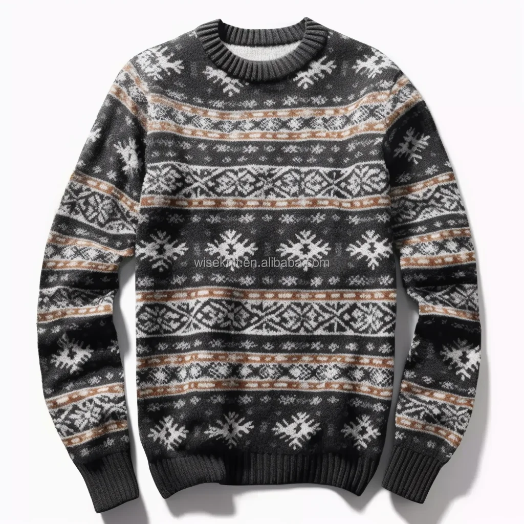 Custom Logo Christmas Men Sweater Jacquard letter knitwear men Crew neck pullover casual winter men Knitted tapestry sweater