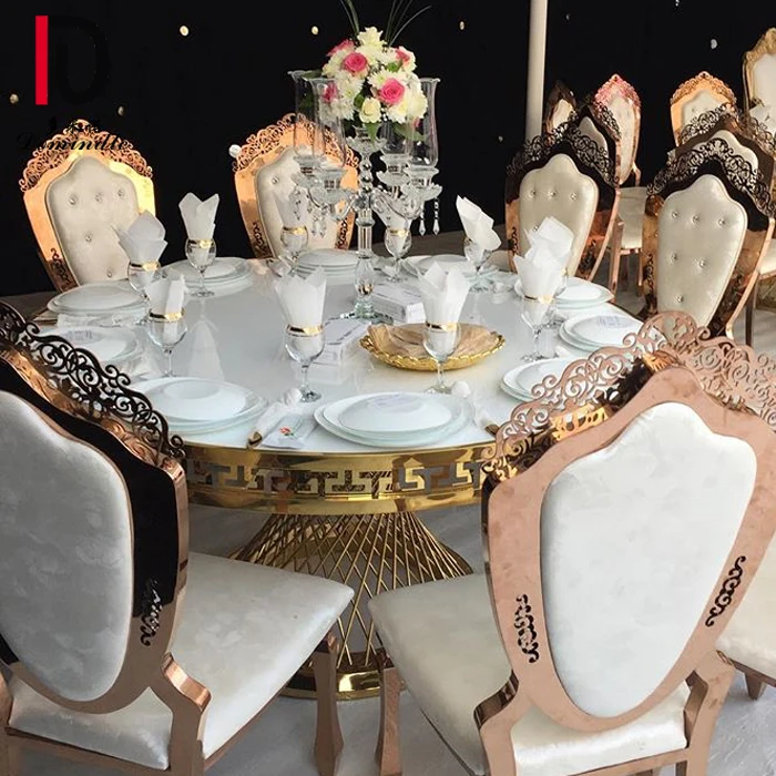 Dubai design stainless steel dining table with MDF top for wedding