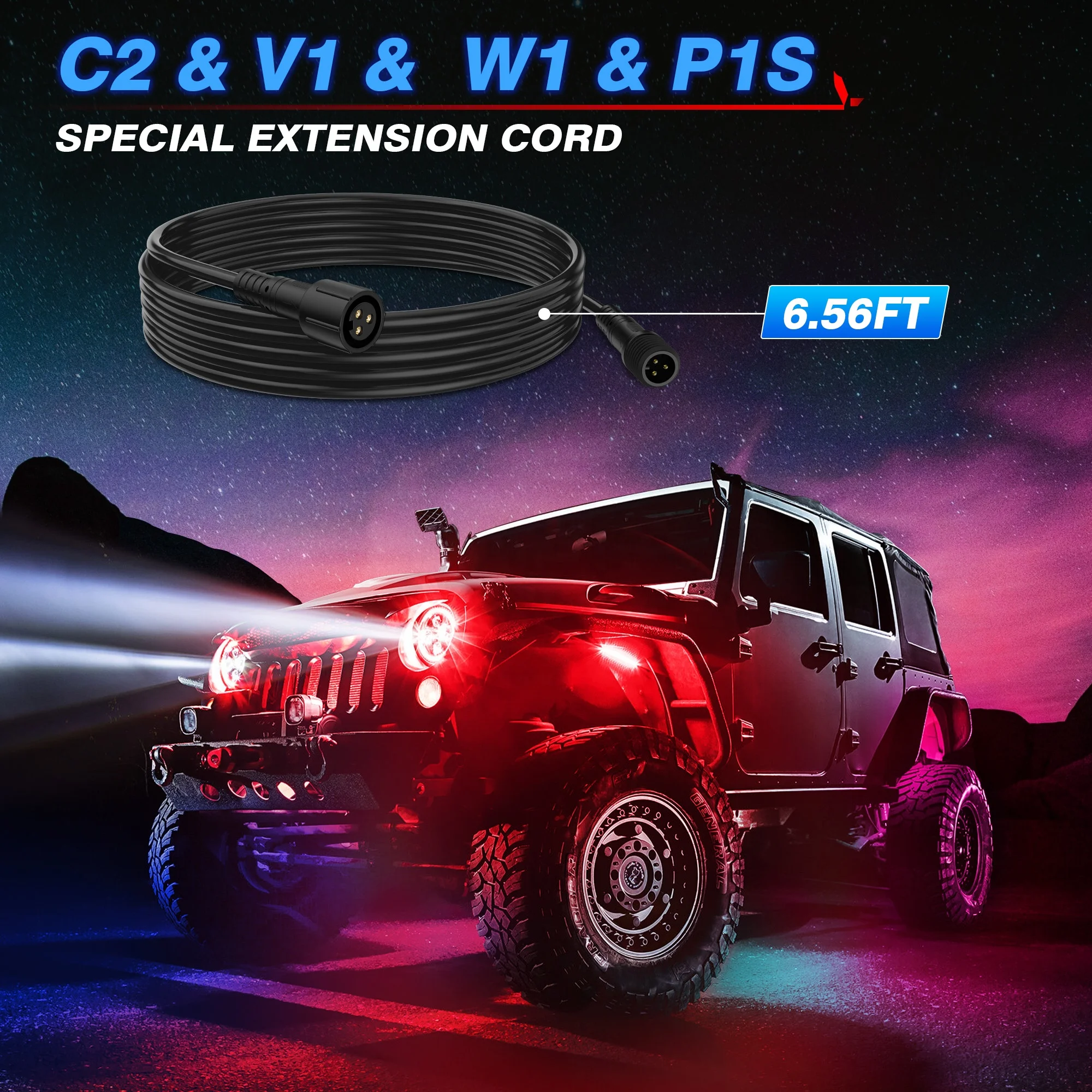 MICTUNING 6.56FT Wire Cable for RGB+IC C2 V1 W1 Series Lights and P1s Switch Panel 3-Pin Extension Cord