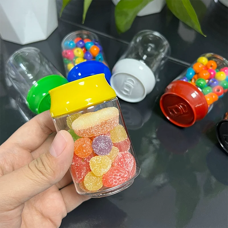 New Arrival 100ml Plastic Candy Packaging Containers Soda Can Mini Soda Can with Colorful Screw Top Jar
