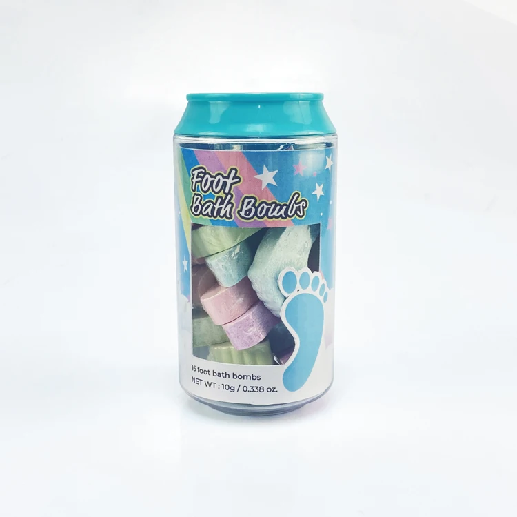 flower heart foot shape bath steamer fizzer tablet in Soda can packaging bath bomb oem odm little bath gift for kid