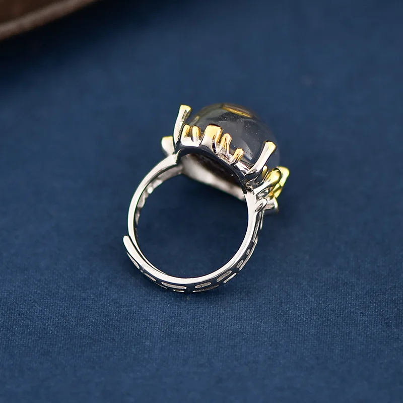 Italy Sterling Silver Jewelry Oval Gemstone Ring Gold Plated Natural Rock Crystal Stone Rings Jewelry For Women Girls 