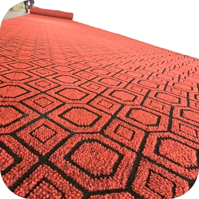 4M Wide 3M Wide Exhibition Hotel Red Wedding Polyester Felt Jacquard Carpet For Event