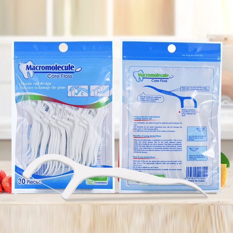 Dental floss Hot Sale 30PCS ultra-fine high tension fine sliding floss stick disposable polymer floss toothpick portable  ODM