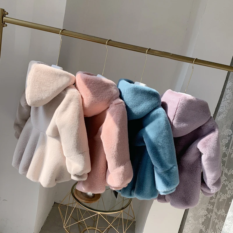 Fashion Baby Winter Warm Fur Coats For Girls Long Sleeve Hooded Warm Jacket For Christmas Party Kids Fur Outwear Clothing