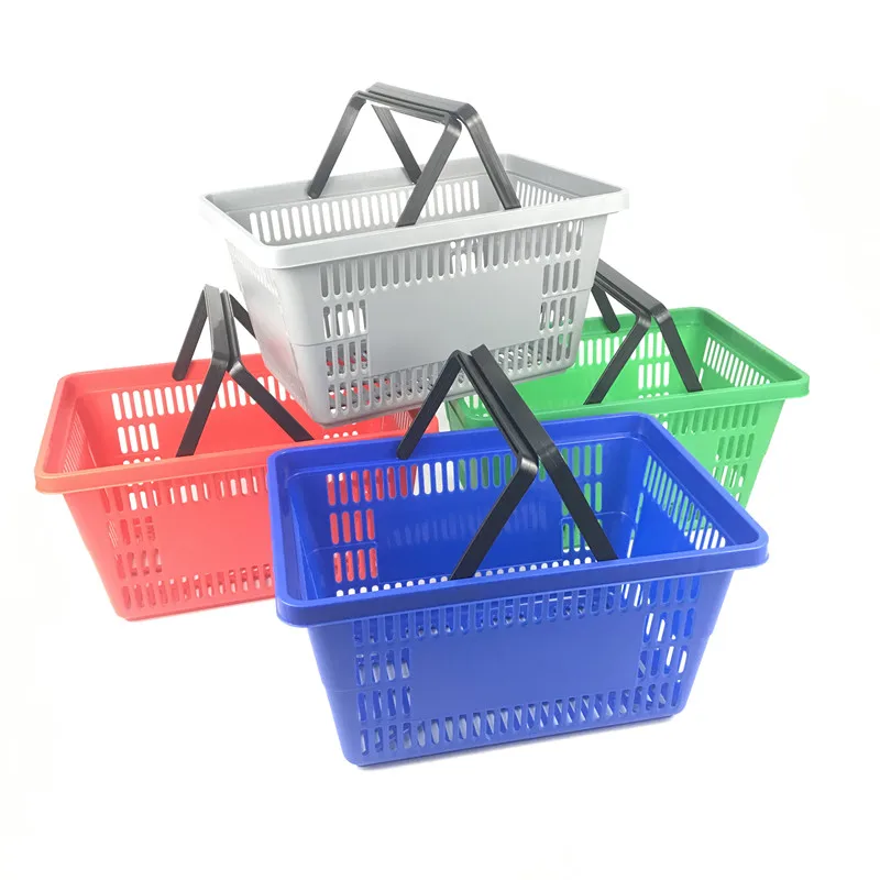 Manufacturer wholesale plastic supermarket shopping basket with 2 handles