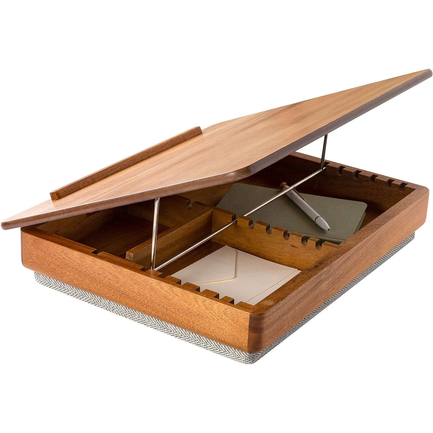 Acacia Wood Easel Lap Desk with pillows Storage Java Fits up to 17.3 Inch Laptop