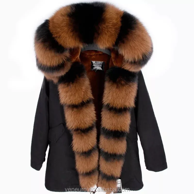 
Wholesale Ladies Winter Fox Fur Collar Long Faux Fur Lining Women Hooded Coat Real Fox Fur Coat Jacket 