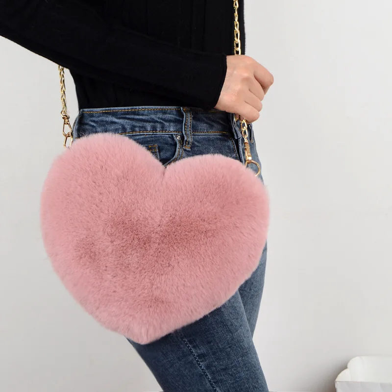 2024 Fashion Heart Bag Women Handbag Diagonal Love Ladies Purse Girl Fur Bag Mini Bags