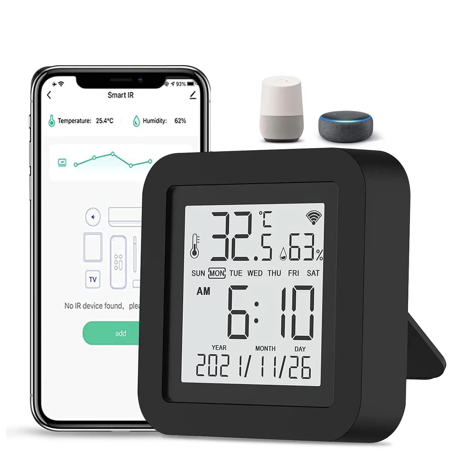 Smart Wifi Temperature Hygrometer eMylo 2 in 1 Smart WiFi IR Remote Control with Hygrometer TUYA Smart Indoor Hygrometer