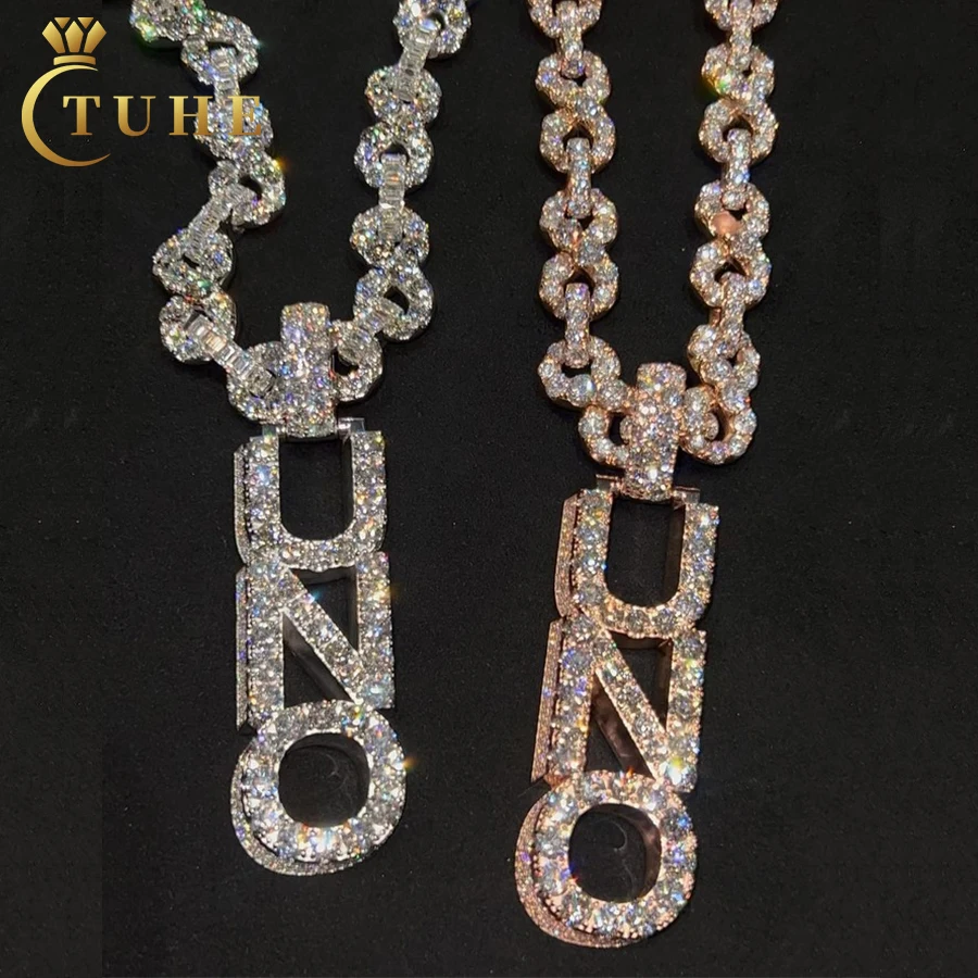 Pass Diamond Tester Moissanite Vertical UNO Name Pendant Personalized Custom Jewelry 925 Sterling Silver Mossanite Iced Out Mens