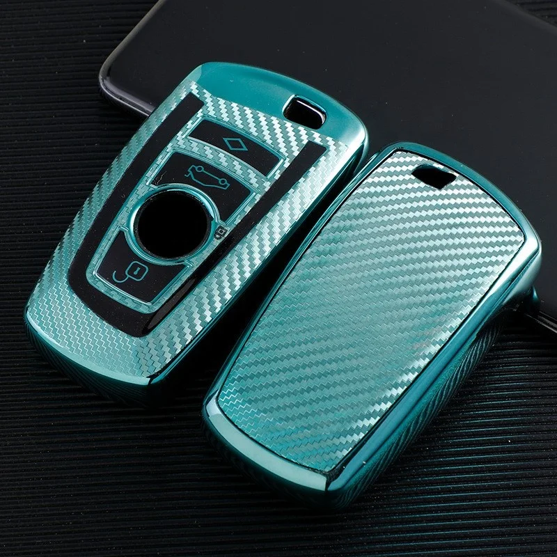 Carbon fiber pattern Vinyl Car Key Fob Case Cover Bag For BMW GT320