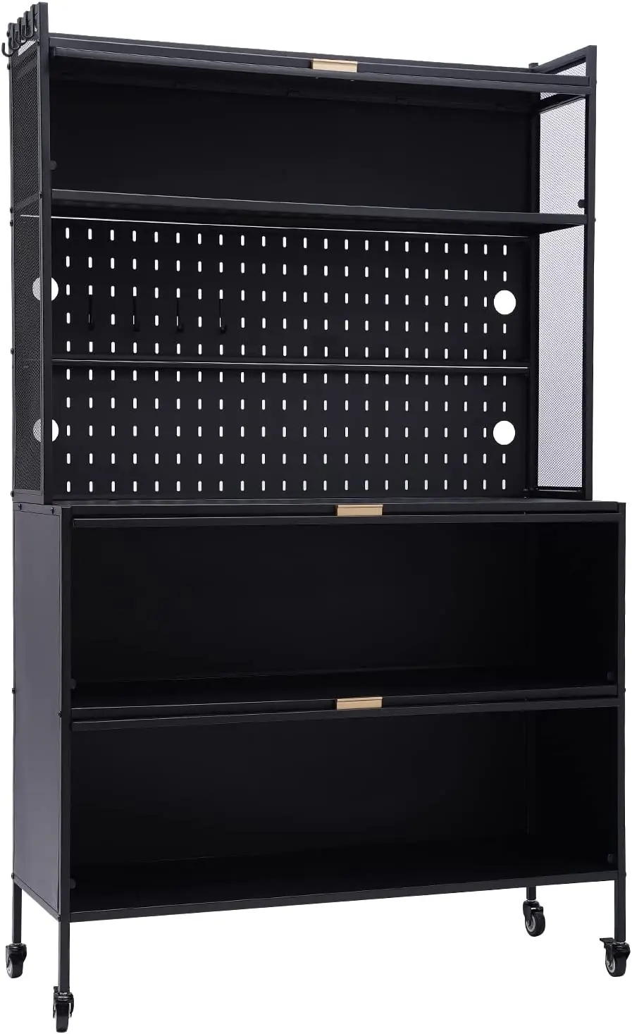 Metal Storage Cabinet, Multifunctional Garage Closet with Doors, Garage Cabinet with 4 Braked Wheels
