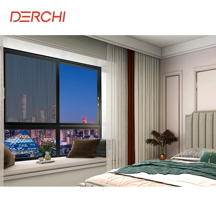 AS2047 Tempered glass 2 track 2 panel sliding window custom house window