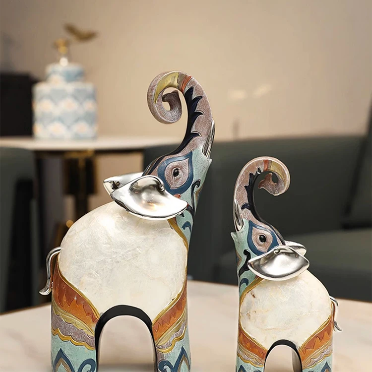 Luxury high end elephant Hotel Living room nordic corner resin cameo shell sculpture for wine cabinet