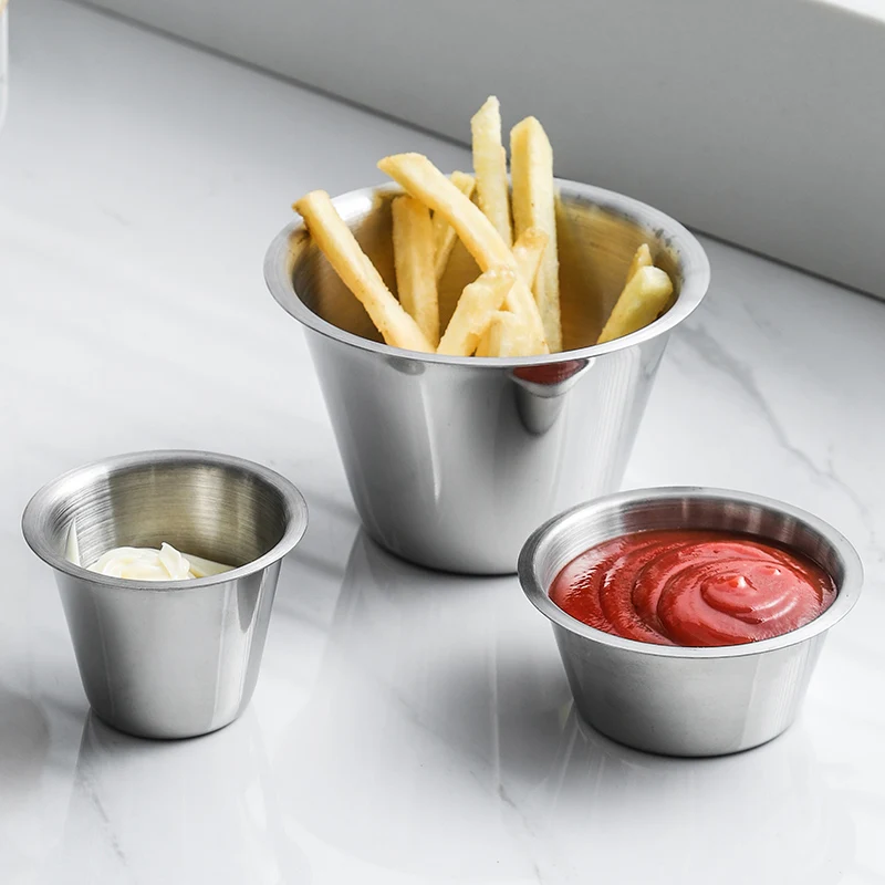 Household Catering French Fries Ketchup Cups Round Stainless Steel Dipping Sauce Dish