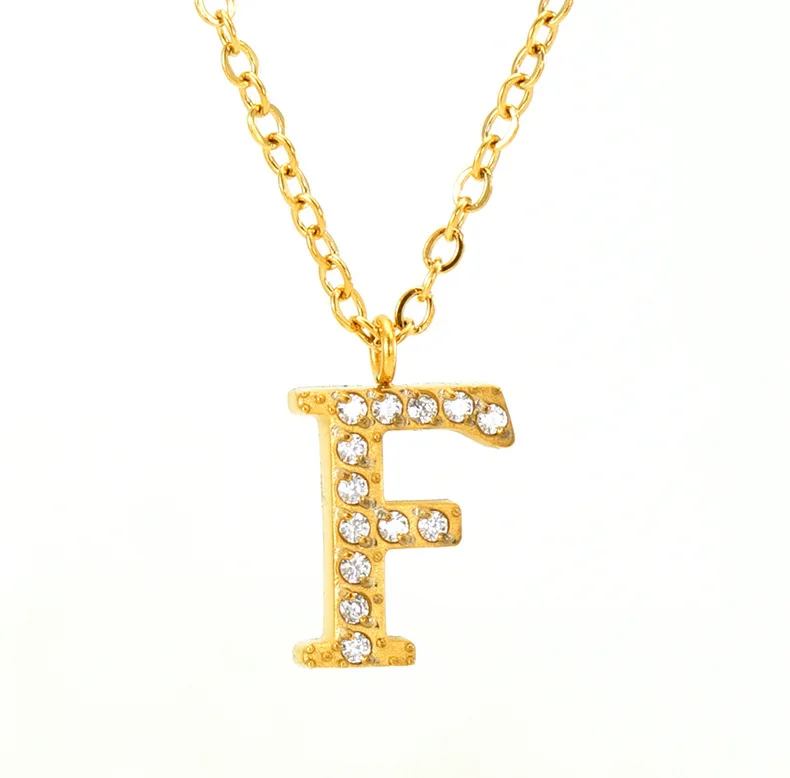 Custom 18K Gold Plated Stainless Steel Chain A-Z Diamond Initial Letter Pendant Necklace Gift Wedding Party