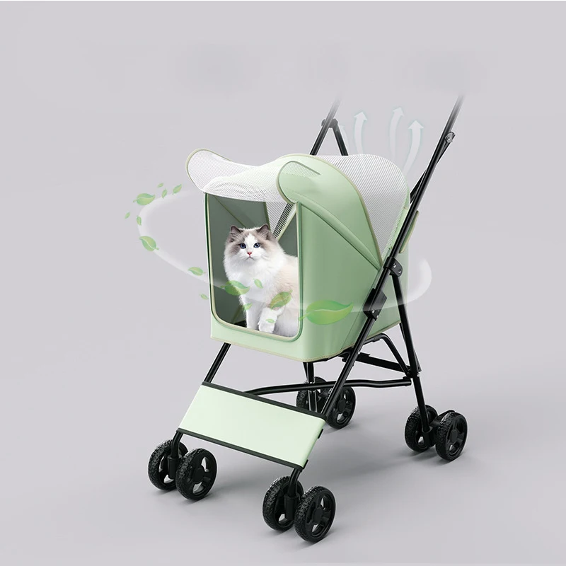Lightweight Compact Foldable Pet Stroller Dog and Cat Carrier with Four Universal Wheels for Travel and Walking