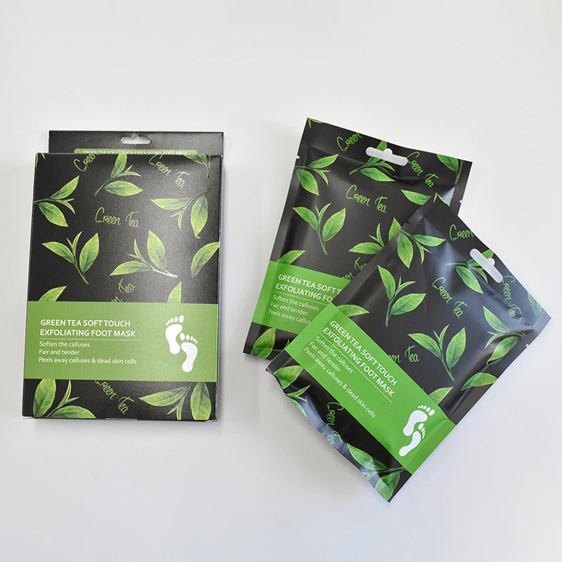 Green Tea Exfoliating Spa Socks Whitening Nourishing Feet Dead Skin Removal OEM Private Label Foot Mask