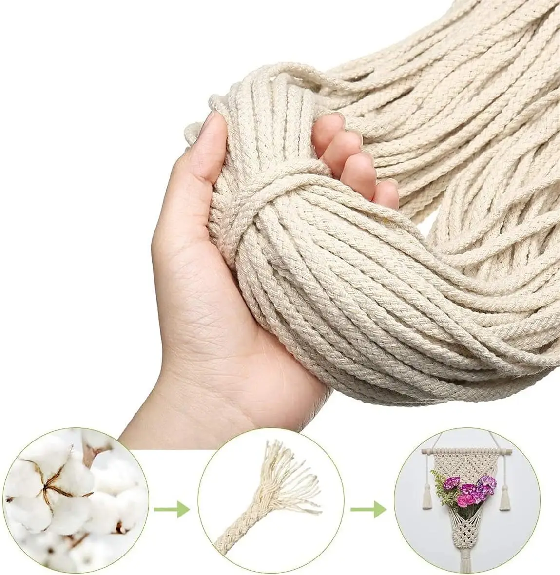 8Strand 100%cotton 4mm Round Braided Cotton Rope Macrame Cord Twisted Rope