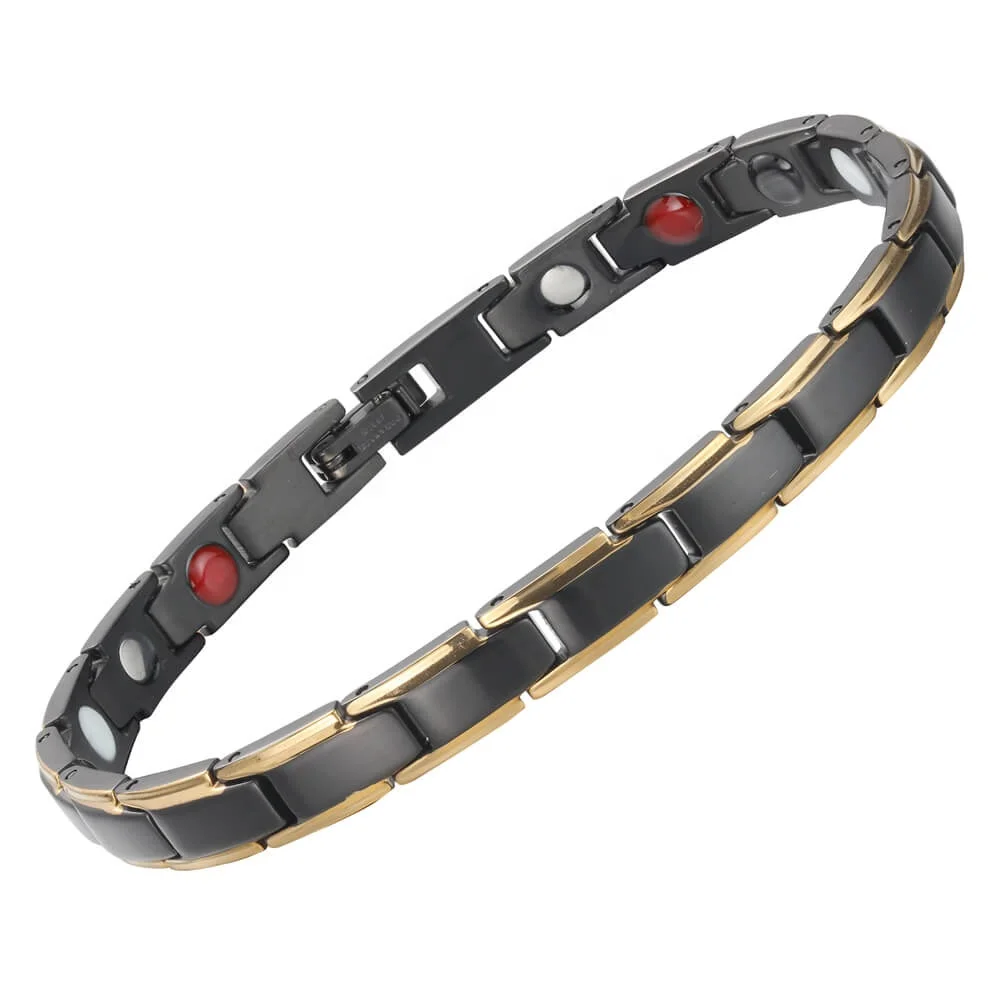 BioMagnetic Jewelry Black Gold 4in1 Germanium Stainless Steel ladies Arthritis Bracelet