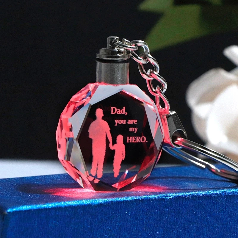 Honor of crystal K9 Laser Engraving Led Light Llaveros En Cristal Llaveros Custom Car Logo Crystal Keychain For Promotion Gift