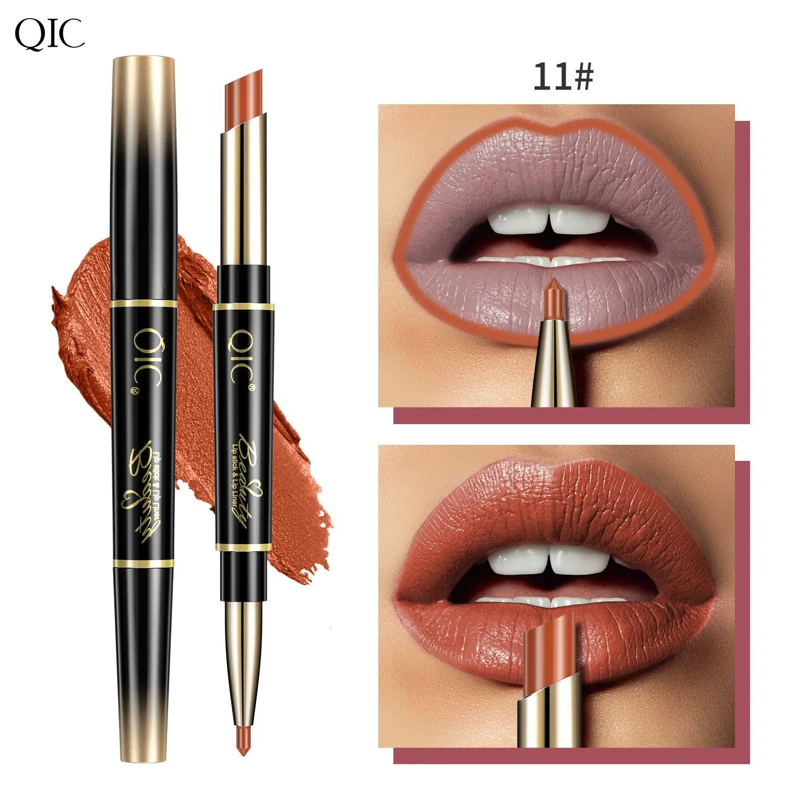High Quality Double Ended Lipstick Lip Liner 2-in-1 Matte Matte Waterproof Non-stick Cup Automatic Lipstick Pencils