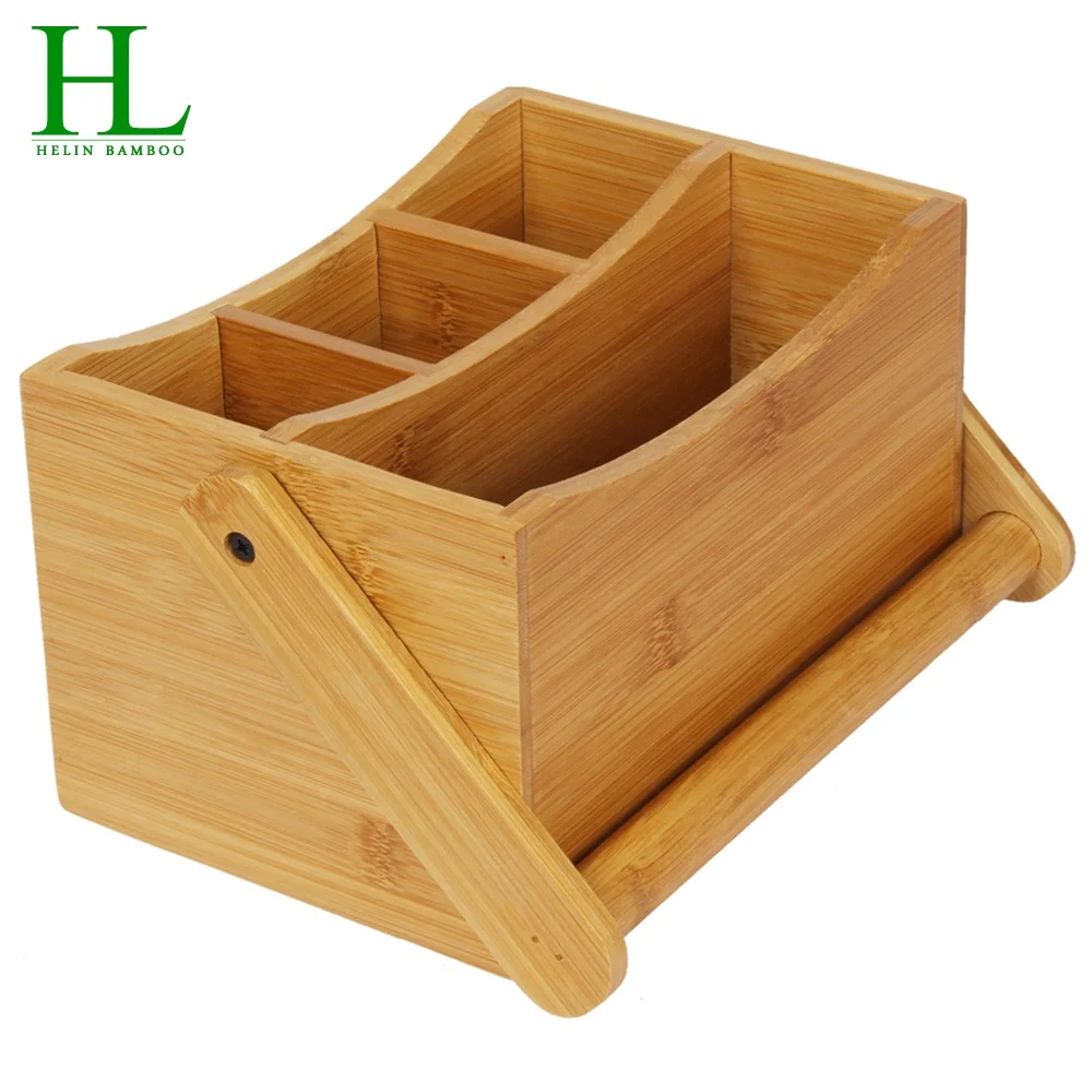New design bamboo cutlery holder with folding handle cutlery organizer
