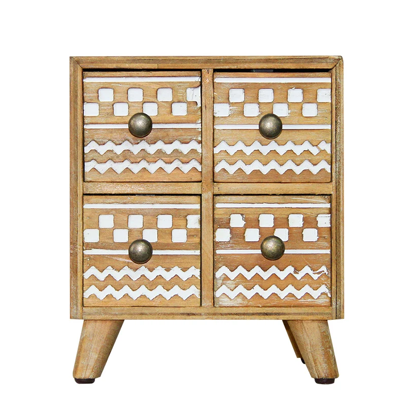 ARTMADE Rustic Vintage Small Recycled Wood Jewelry Organizer Chest With 4 Drawers, reclaimed wood drawer chest
