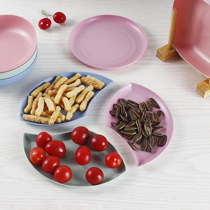 NW food grade PP wheat straw reusable square round lightweight snack storage dinner plastic plate