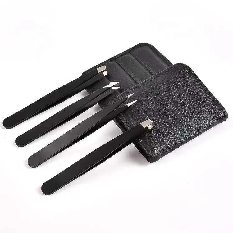 Custom High Quality Stainless Steel Anti Static 4 Colors Slanted Eyebrow Eyelash Tweezers