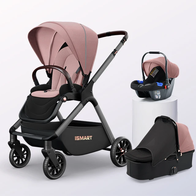Smart Stroller Hot sell luxury 3-in-1 stroller with Car Seat Pram Reversible Bassinet OEM Easy Clean Grey Frame